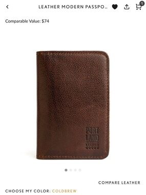 Portland Leather Coldbrew Brown Leather Passport/Card Holder